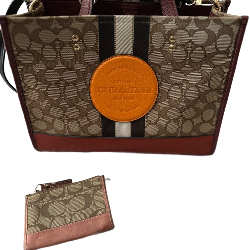 Coach Brown and Tan Tote with Orange Accent